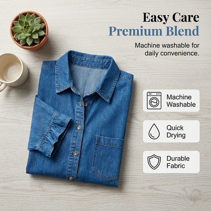 👗Loose Fit Denim Shirt Dress with Ruffles💙 Throw On & Look Instantly Put Together 💙