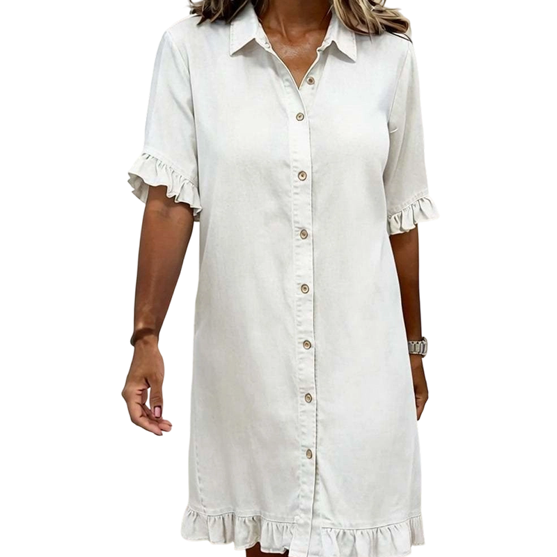👗Loose Fit Denim Shirt Dress with Ruffles💙 Throw On & Look Instantly Put Together 💙