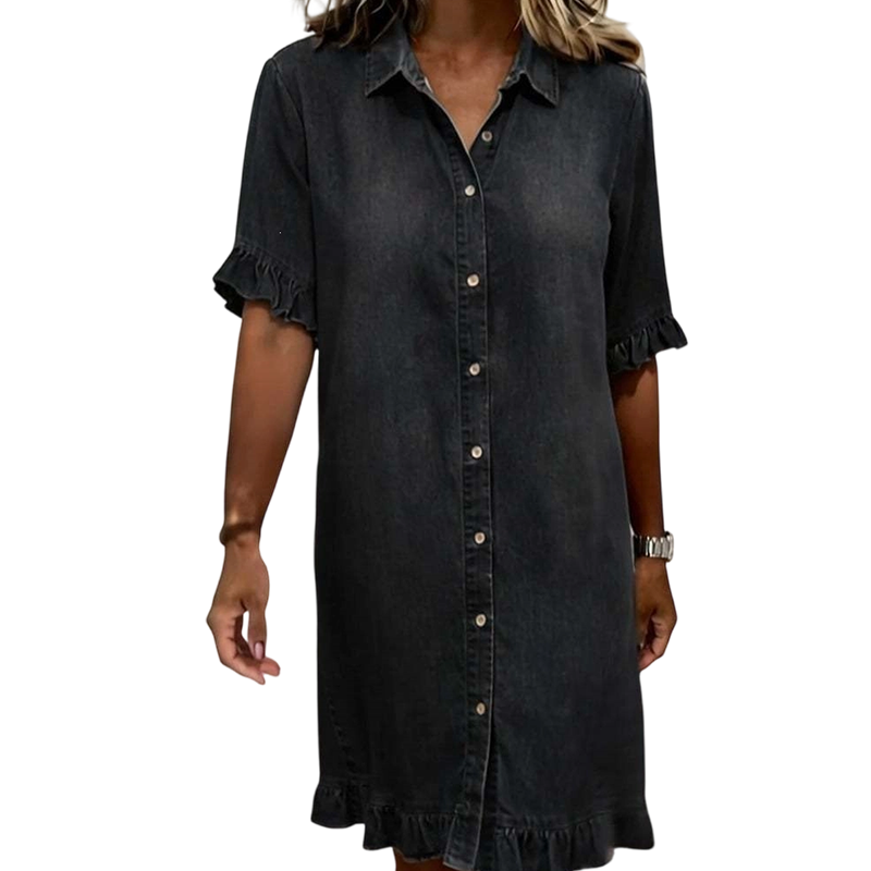 👗Loose Fit Denim Shirt Dress with Ruffles💙 Throw On & Look Instantly Put Together 💙