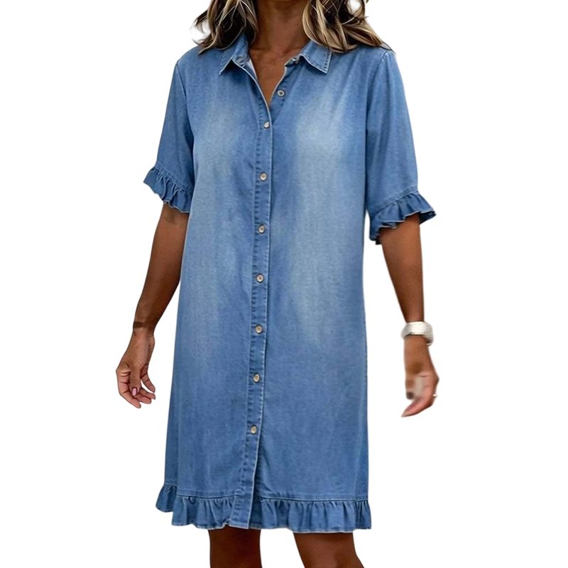 👗Loose Fit Denim Shirt Dress with Ruffles💙 Throw On & Look Instantly Put Together 💙