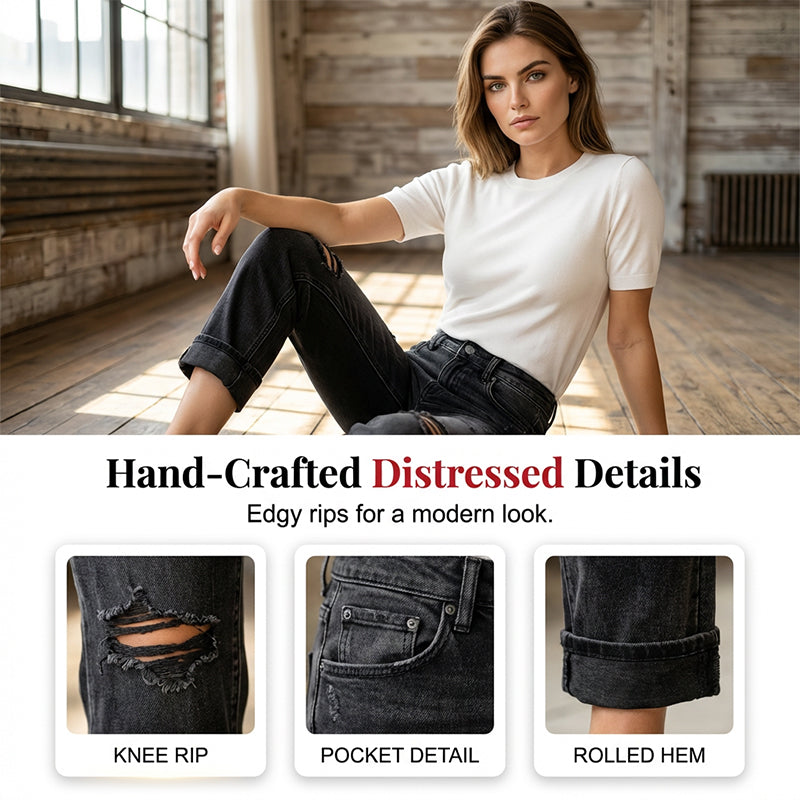 Women's Casual Ripped Straight-Leg Jeans