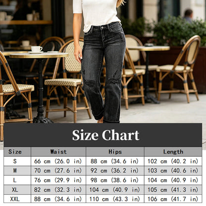Women's Casual Ripped Straight-Leg Jeans