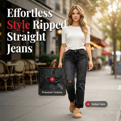 Women's Casual Ripped Straight-Leg Jeans