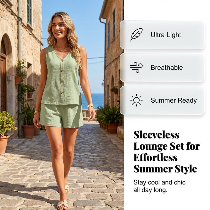 Women's Casual V-Neck Sleeveless Two-Piece Set