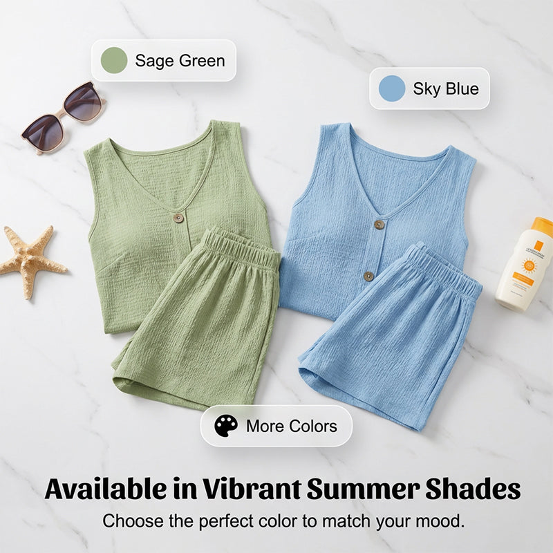 Women's Casual V-Neck Sleeveless Two-Piece Set