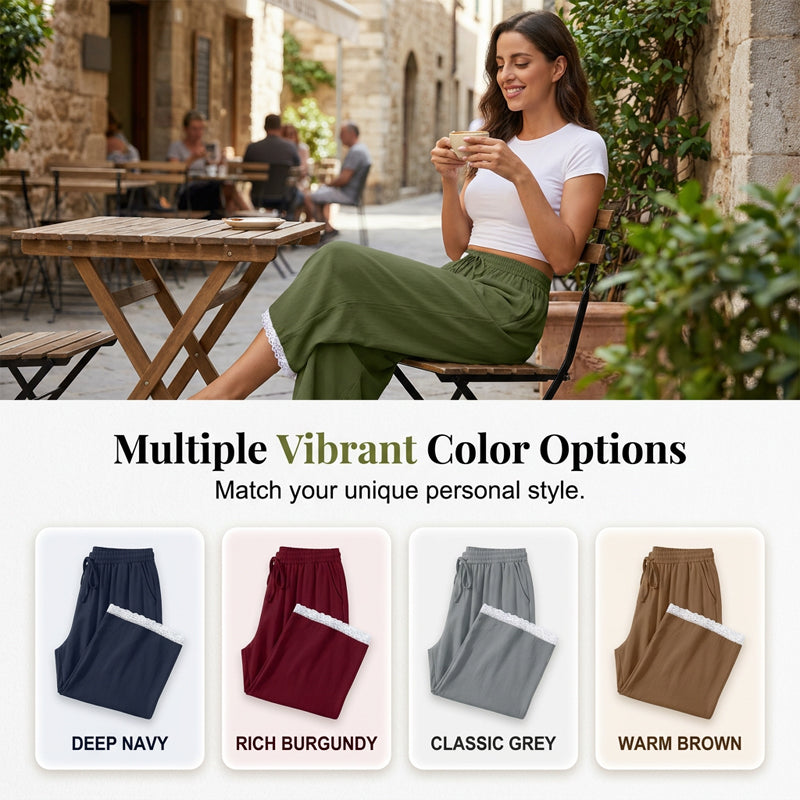 Women's Lace Trim Wide-Leg Capri Pants