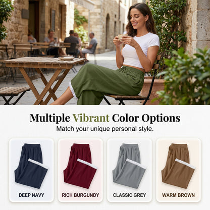 Women's Lace Trim Wide-Leg Capri Pants