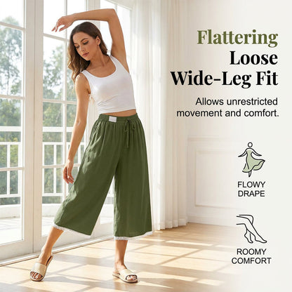 Women's Lace Trim Wide-Leg Capri Pants