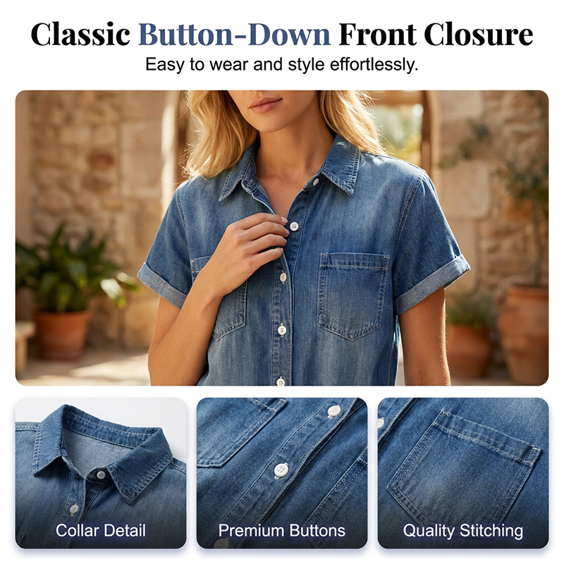Women's Casual Short Sleeve Denim Romper