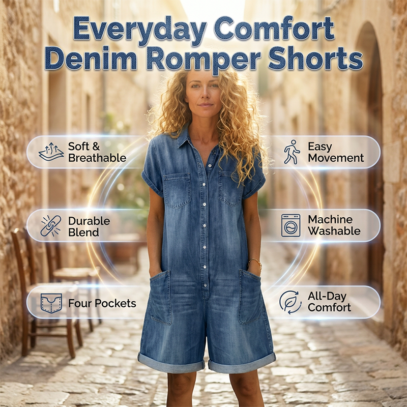 Women's Casual Short Sleeve Denim Romper