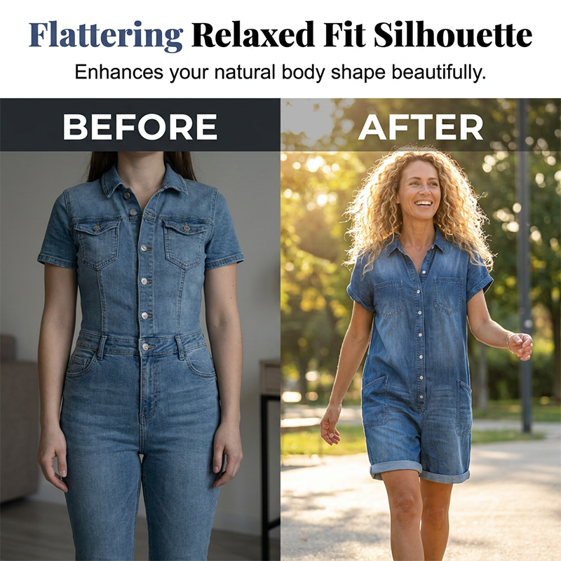 Women's Casual Short Sleeve Denim Romper