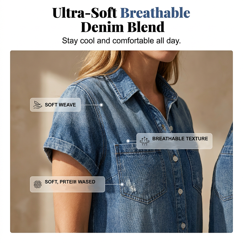 Women's Casual Short Sleeve Denim Romper
