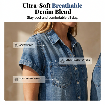Women's Casual Short Sleeve Denim Romper