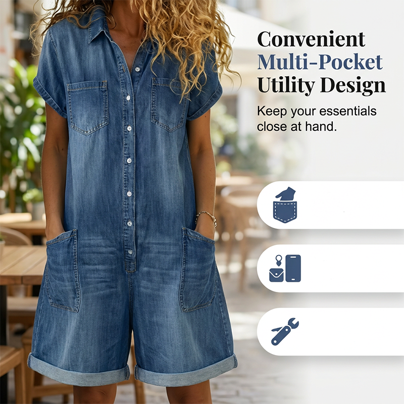 Women's Casual Short Sleeve Denim Romper