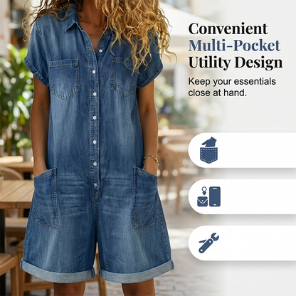 Women's Casual Short Sleeve Denim Romper