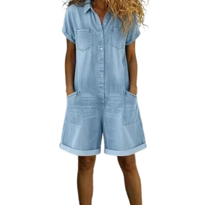 Women's Casual Short Sleeve Denim Romper