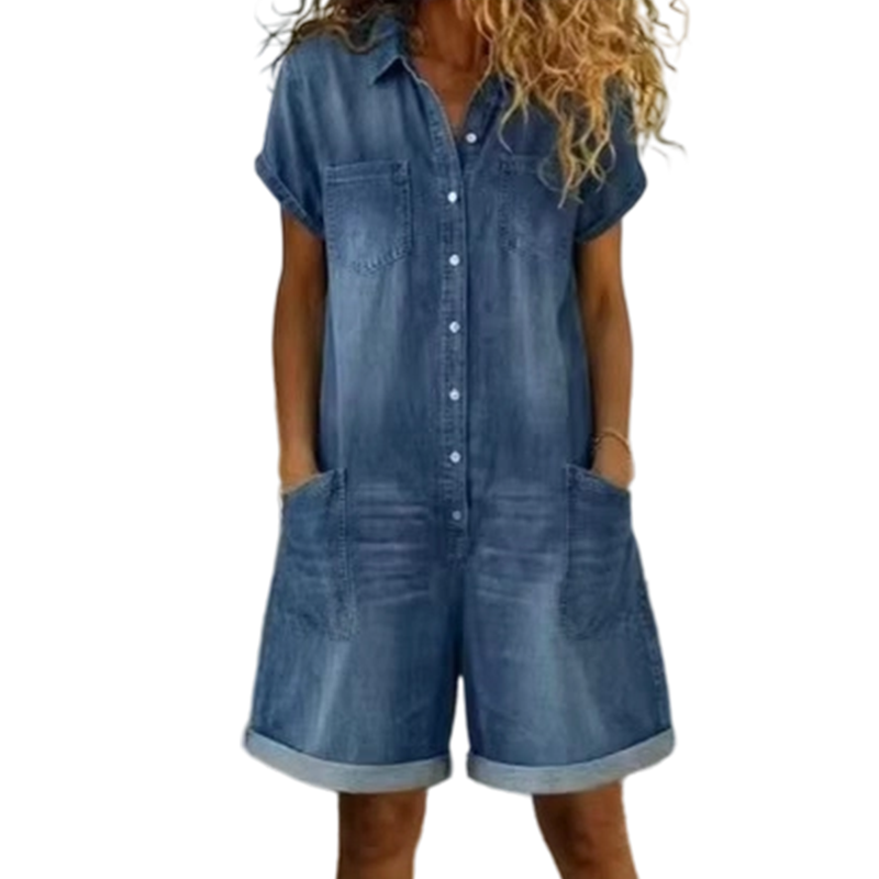 Women's Casual Short Sleeve Denim Romper