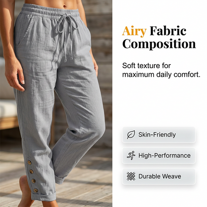 Women's Drawstring Waist Pants with Buttoned Ankles