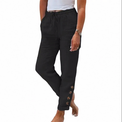 Women's Drawstring Waist Pants with Buttoned Ankles