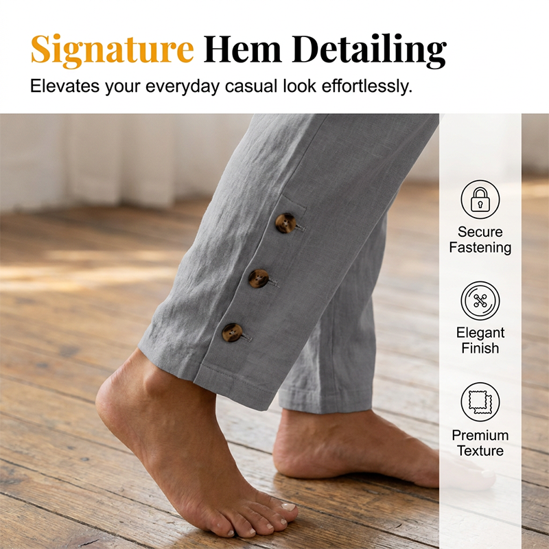 Women's Drawstring Waist Pants with Buttoned Ankles