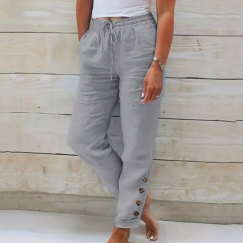 Women's Drawstring Waist Pants with Buttoned Ankles