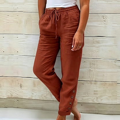 Women's Drawstring Waist Pants with Buttoned Ankles