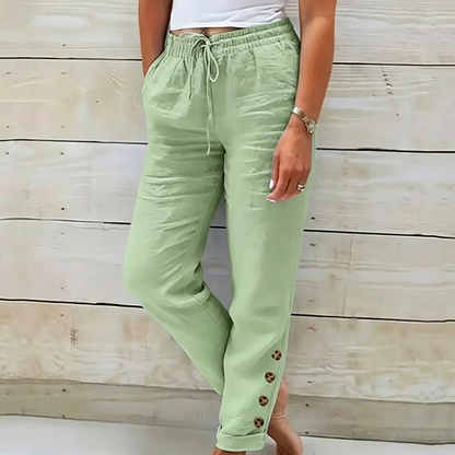 Women's Drawstring Waist Pants with Buttoned Ankles