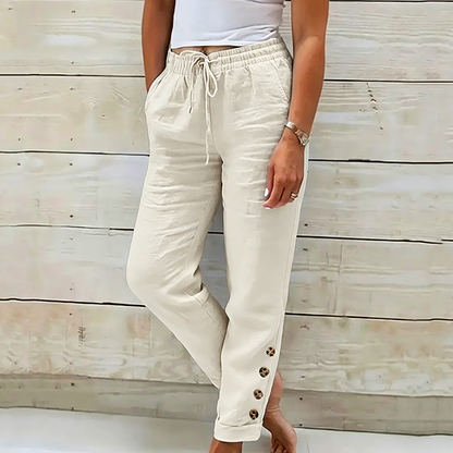 Women's Drawstring Waist Pants with Buttoned Ankles