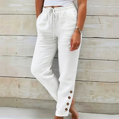 Women's Drawstring Waist Pants with Buttoned Ankles