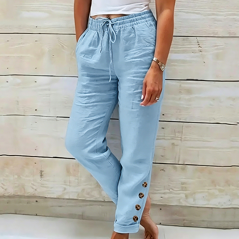 Women's Drawstring Waist Pants with Buttoned Ankles