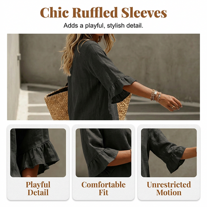 Women's Ruffled-Sleeve Top & Wide-Leg Pants Set