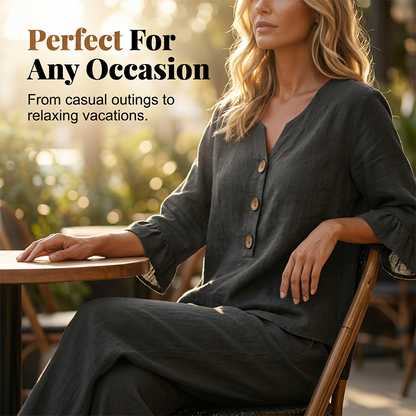 Women's Ruffled-Sleeve Top & Wide-Leg Pants Set