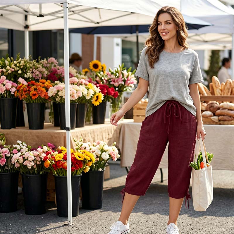 Drawstring Elastic Waist Loose Fit Trousers