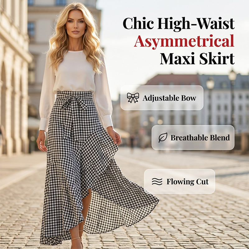 Women's High-Waist Asymmetrical Ruffle Maxi Skirt