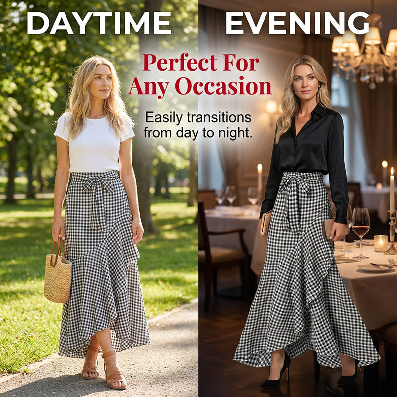Women's High-Waist Asymmetrical Ruffle Maxi Skirt