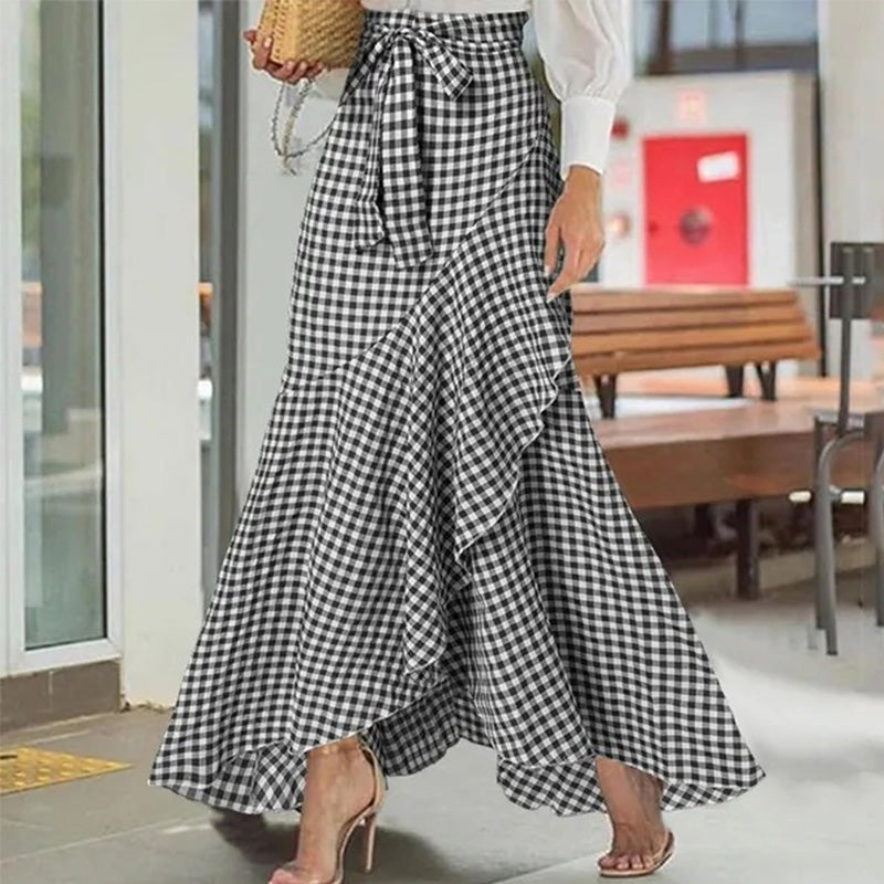 Women's High-Waist Asymmetrical Ruffle Maxi Skirt