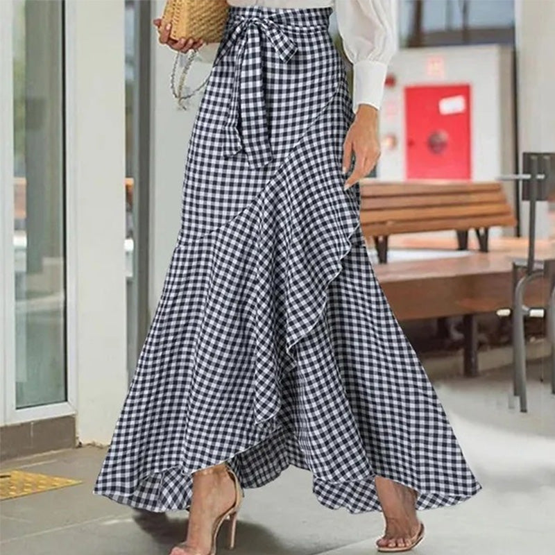 Women's High-Waist Asymmetrical Ruffle Maxi Skirt