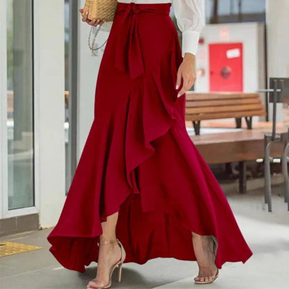 Women's High-Waist Asymmetrical Ruffle Maxi Skirt