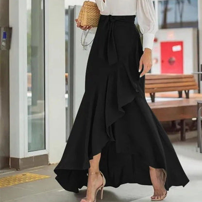 Women's High-Waist Asymmetrical Ruffle Maxi Skirt