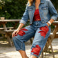 🥳 45% OFF! 🥳 Artistic Flower Wide-Leg Jeans for Women