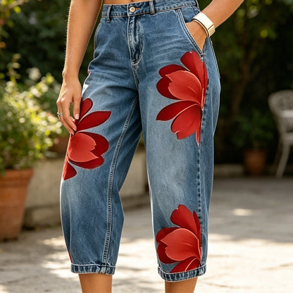 🥳 45% OFF! 🥳 Artistic Flower Wide-Leg Jeans for Women