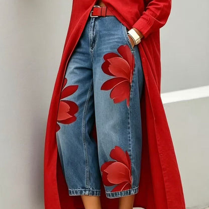 🥳 45% OFF! 🥳 Artistic Flower Wide-Leg Jeans for Women