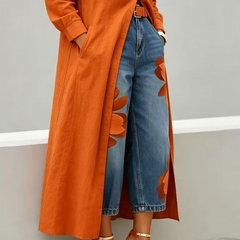 🥳 45% OFF! 🥳 Artistic Flower Wide-Leg Jeans for Women
