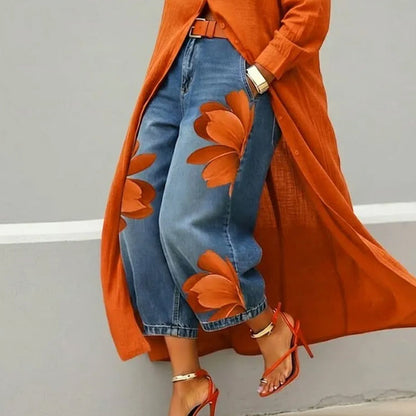 🥳 45% OFF! 🥳 Artistic Flower Wide-Leg Jeans for Women