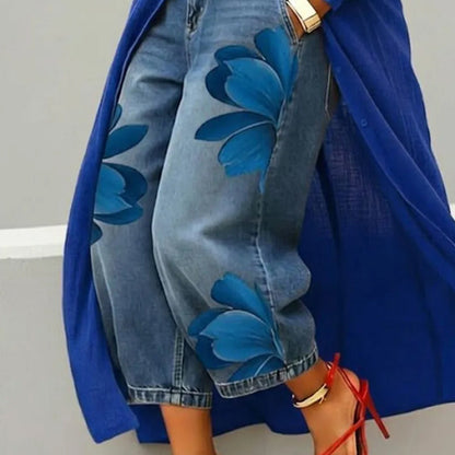🥳 45% OFF! 🥳 Artistic Flower Wide-Leg Jeans for Women