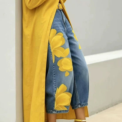 🥳 45% OFF! 🥳 Artistic Flower Wide-Leg Jeans for Women