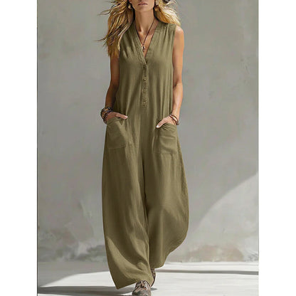 Women's Casual V-Neck Sleeveless Jumpsuit
