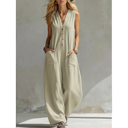 Women's Casual V-Neck Sleeveless Jumpsuit