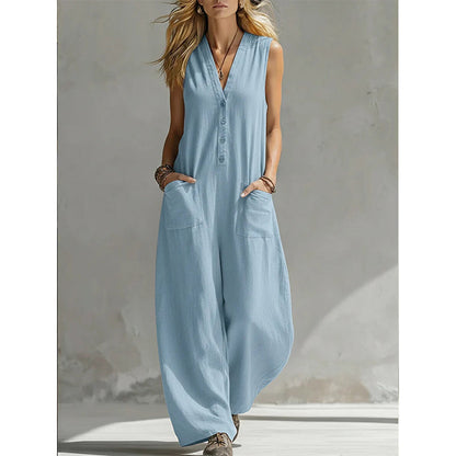 Women's Casual V-Neck Sleeveless Jumpsuit