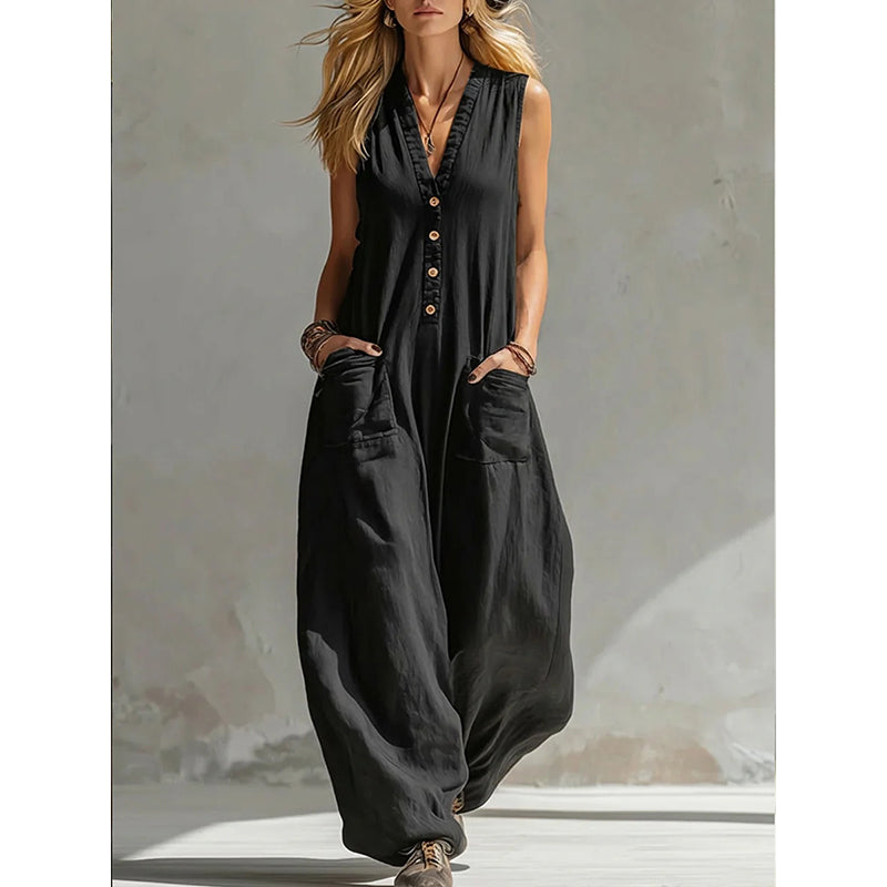 Women's Casual V-Neck Sleeveless Jumpsuit